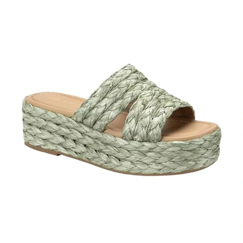Sun + Stone Olinkaa Espadrille Platform Sandals Sage Green Size 7